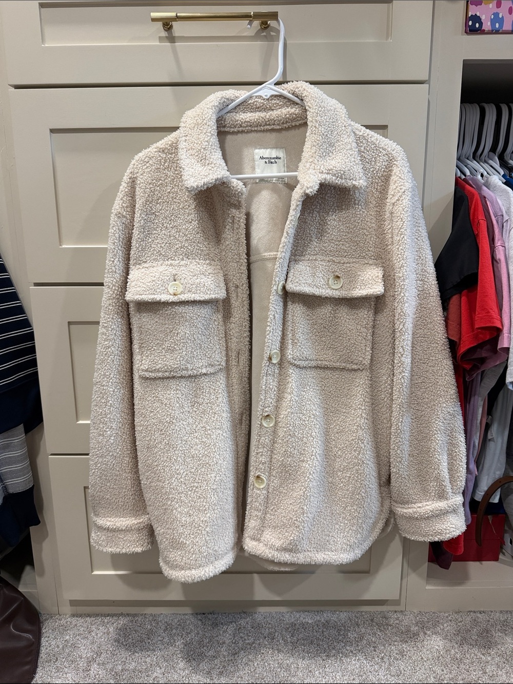 Abercrombie & Fitch Cream Teddy Shacket Jacket